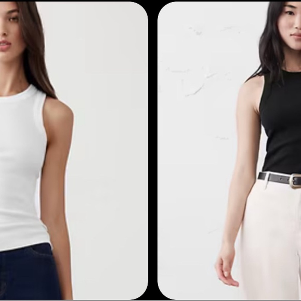 Set of 2 BANANA REPUBLIC Ribbed Racerback Tank Tops Black & White Size LARGE